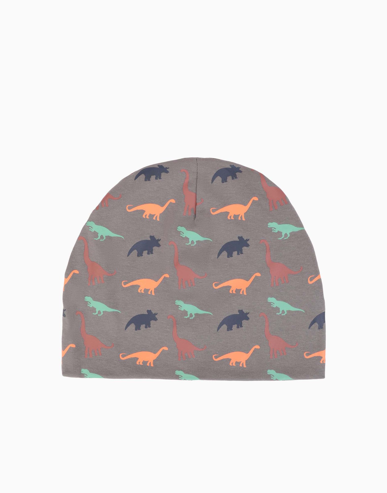 Серая шапка-бини с динозаврами для мальчика-0