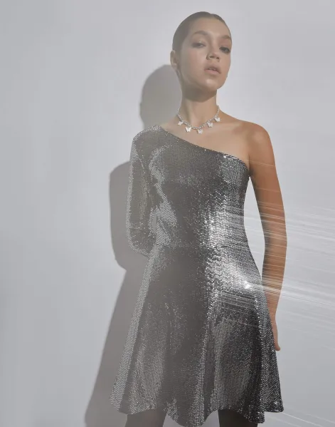 Серебристое асимметричное платье для девочки-0