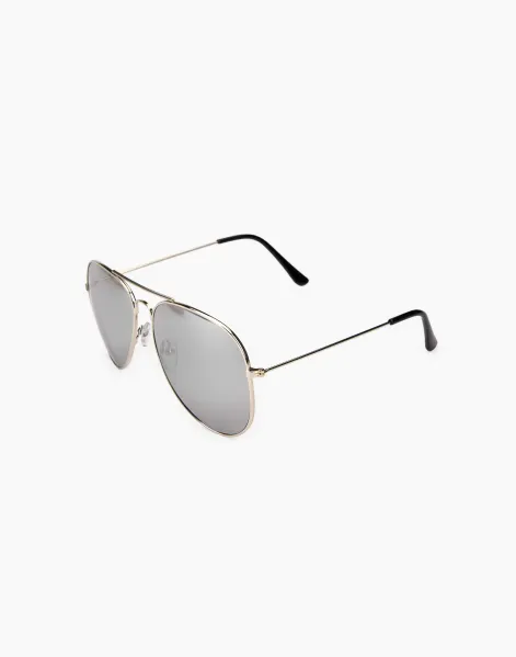 Серебристые солнцезащитные очки Aviator мужские-0