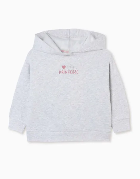 Серое худи oversize с принтом и блёстками для девочки -0
