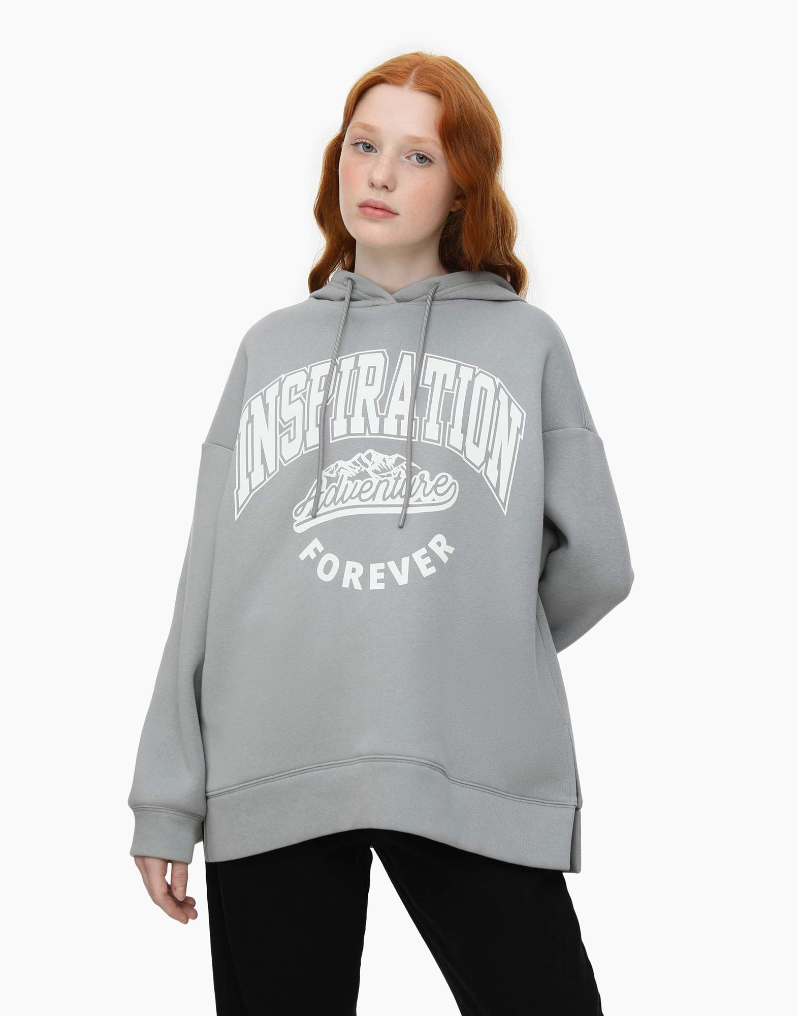 Серое oversize худи с принтом Inspiration для девочки-0