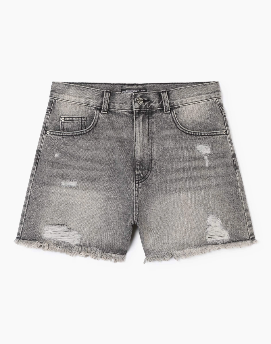 Серые джинсовые шорты Mom fit с рваной отделкой GSH011345-3 купить по ...