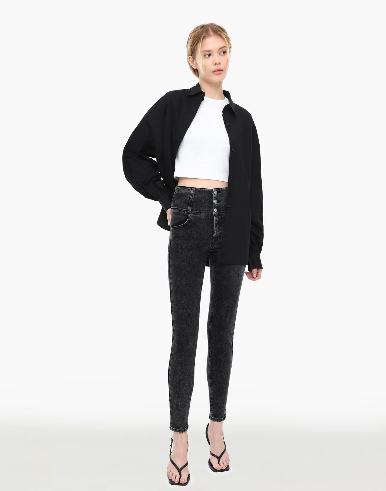 Серые джинсы Legging Wide Waist с высокой посадкой-0