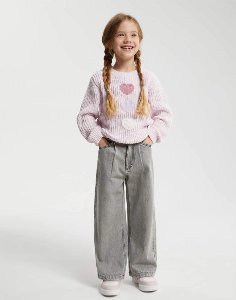 Серые джинсы Long leg с защипами для девочки-0