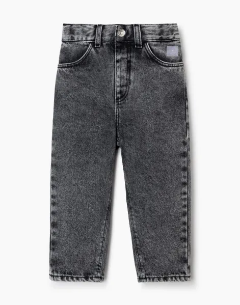 Серые джинсы Mom fit с нашивкой для девочки-0