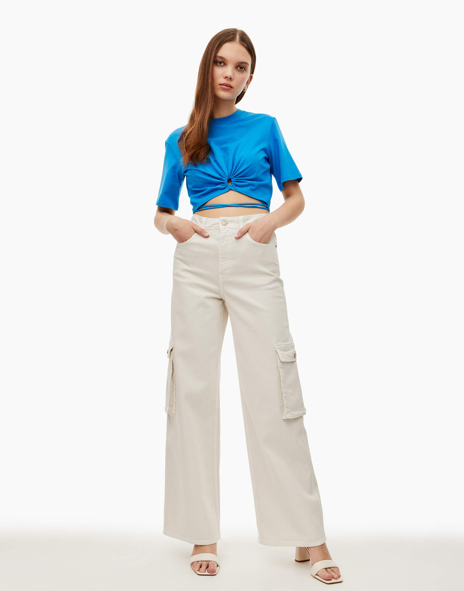 Серые джинсы Wide leg cargo с карманами женские GJN028359-1 купить по ...