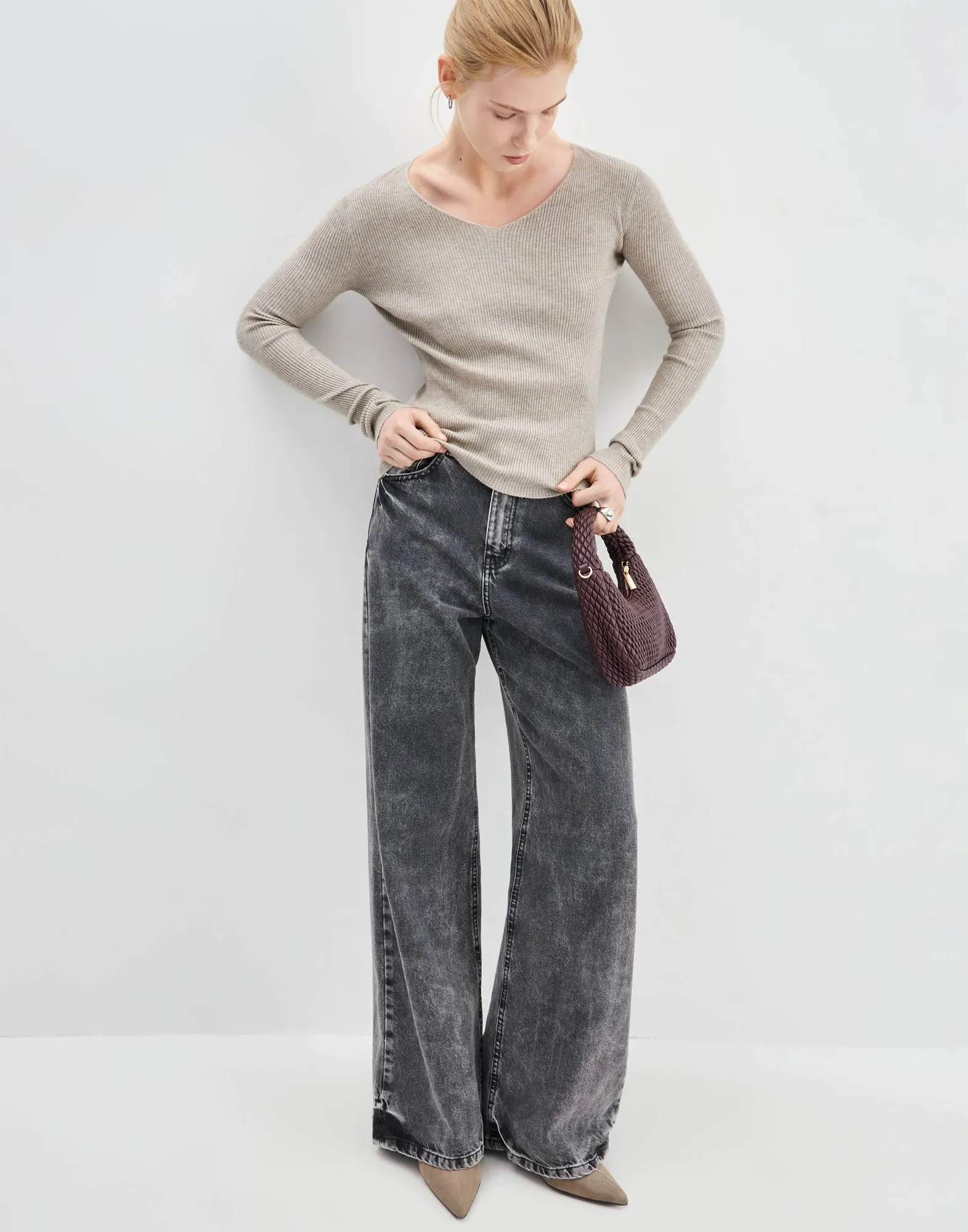 Серые широкие джинсы GJN033654-1 размер 44/170