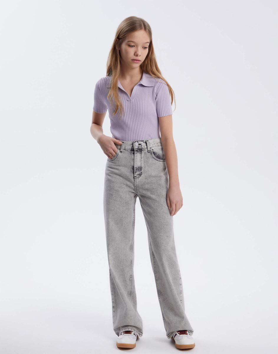 Серые удлинённые джинсы с высокой посадкой GJN035483-1 купить по