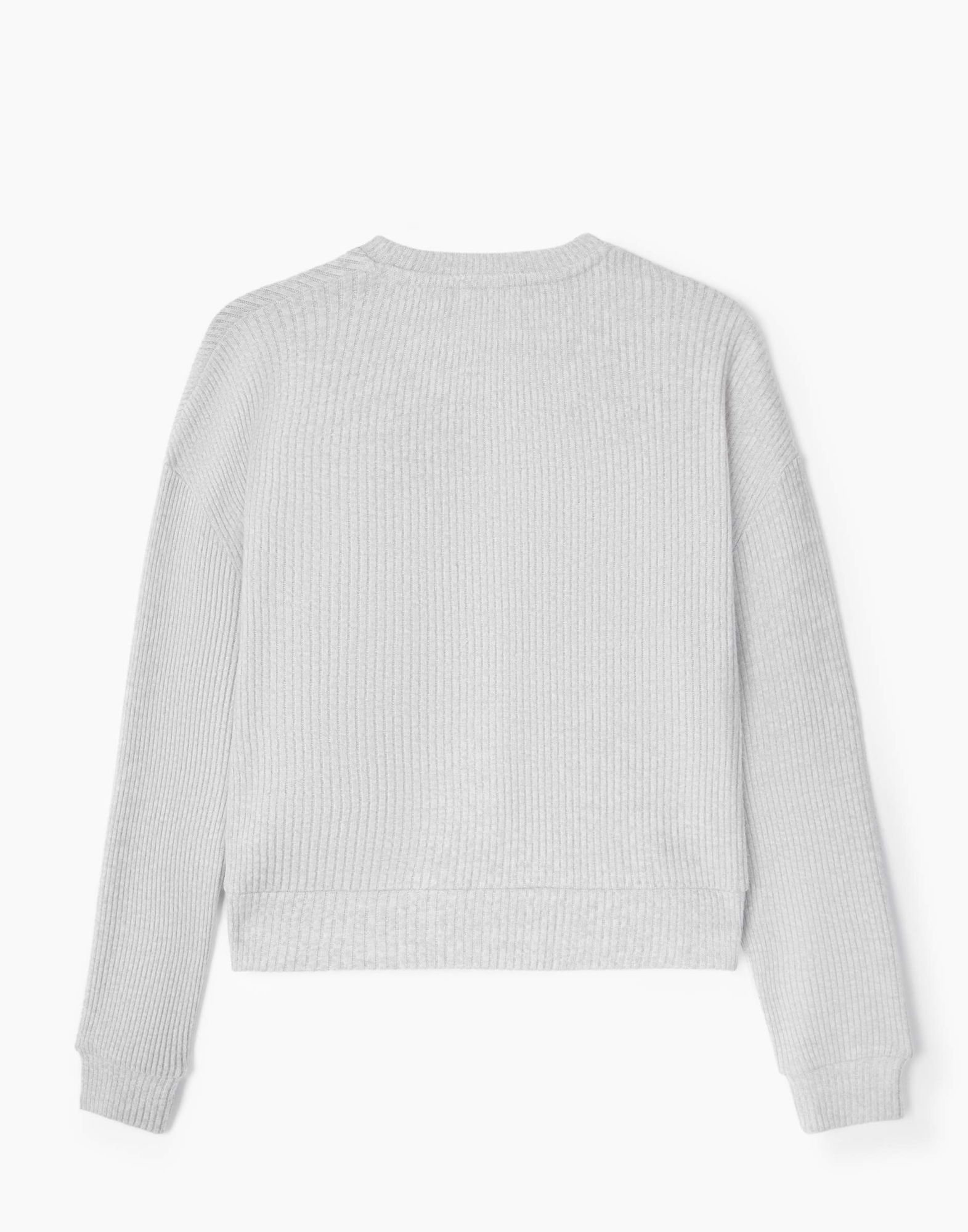 Серый лонгслив oversize с нашивкой для девочки-2