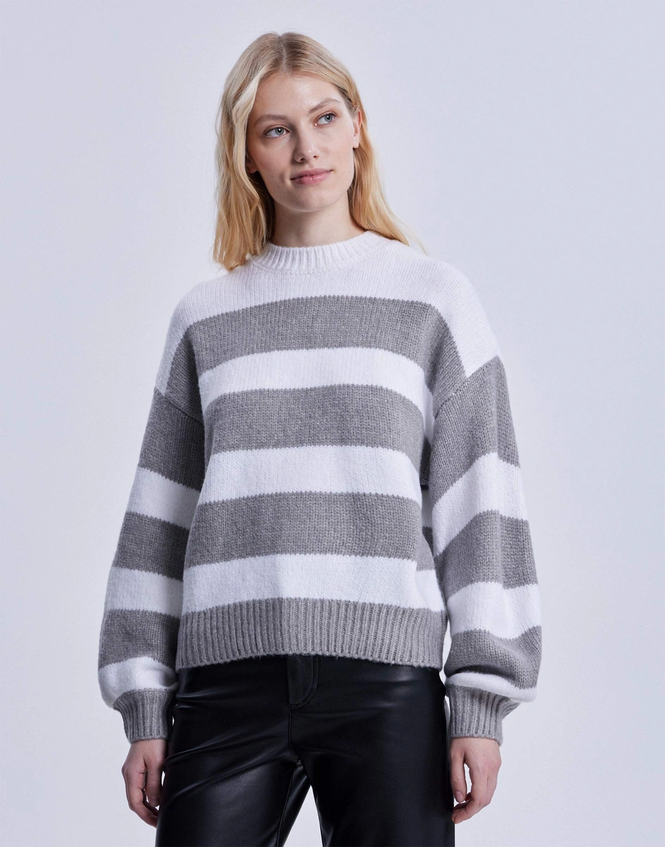 Серый полосатый джемпер oversize с шерстью GSW007557-1 купить по цене ...