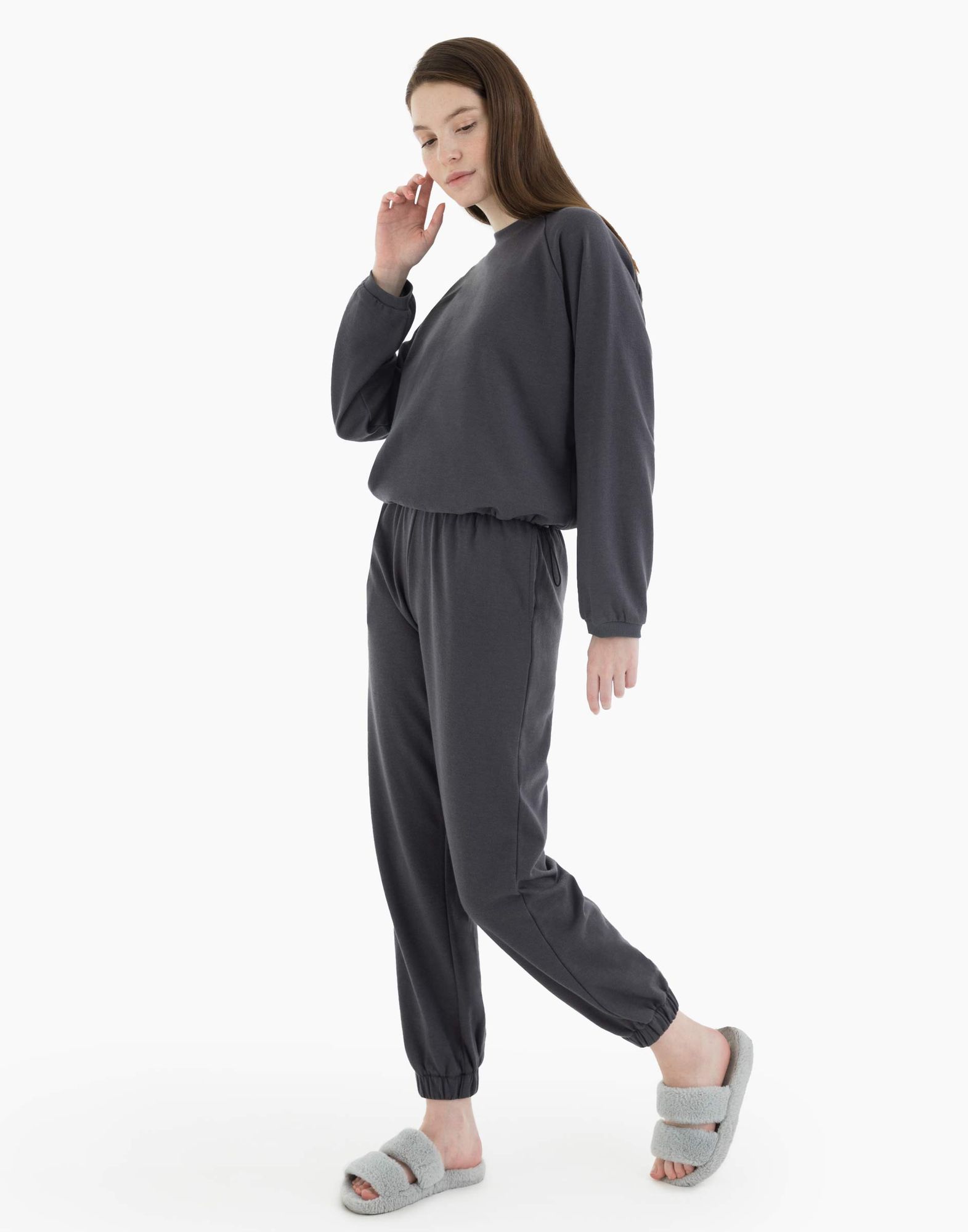 Серый свитшот oversize с кулисками-2