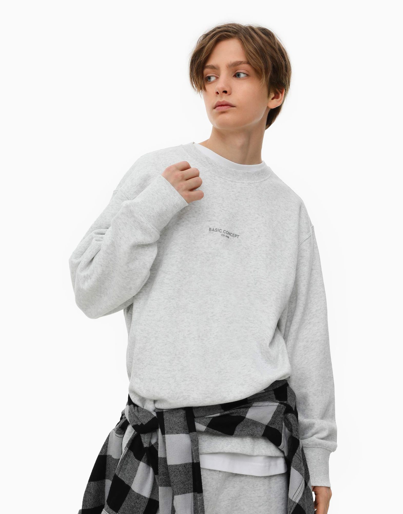 Серый свитшот oversize с надписью для мальчика-0