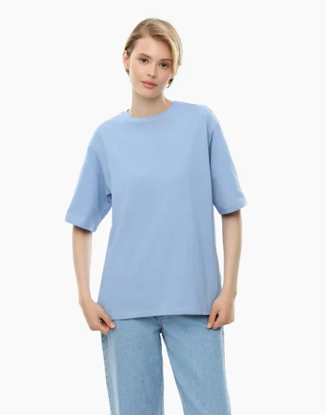 Синяя базовая футболка oversize из джерси-0