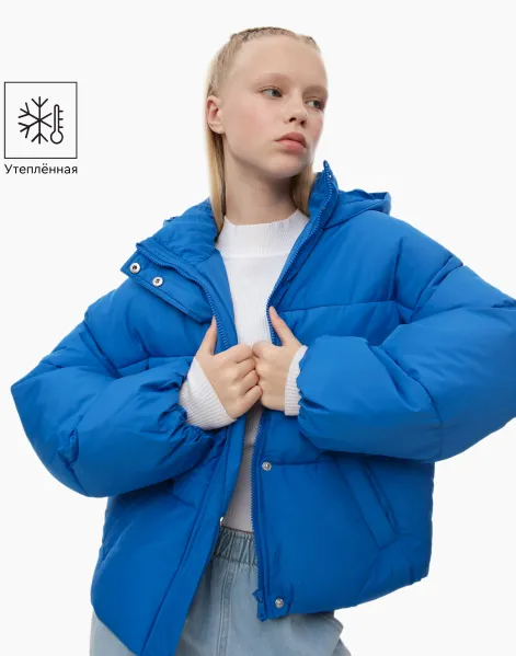 Синяя утеплённая куртка oversize для девочки-0