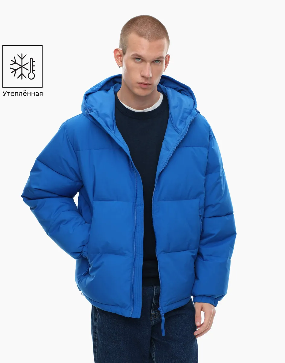 Синяя утеплённая куртка oversize из нейлона-0