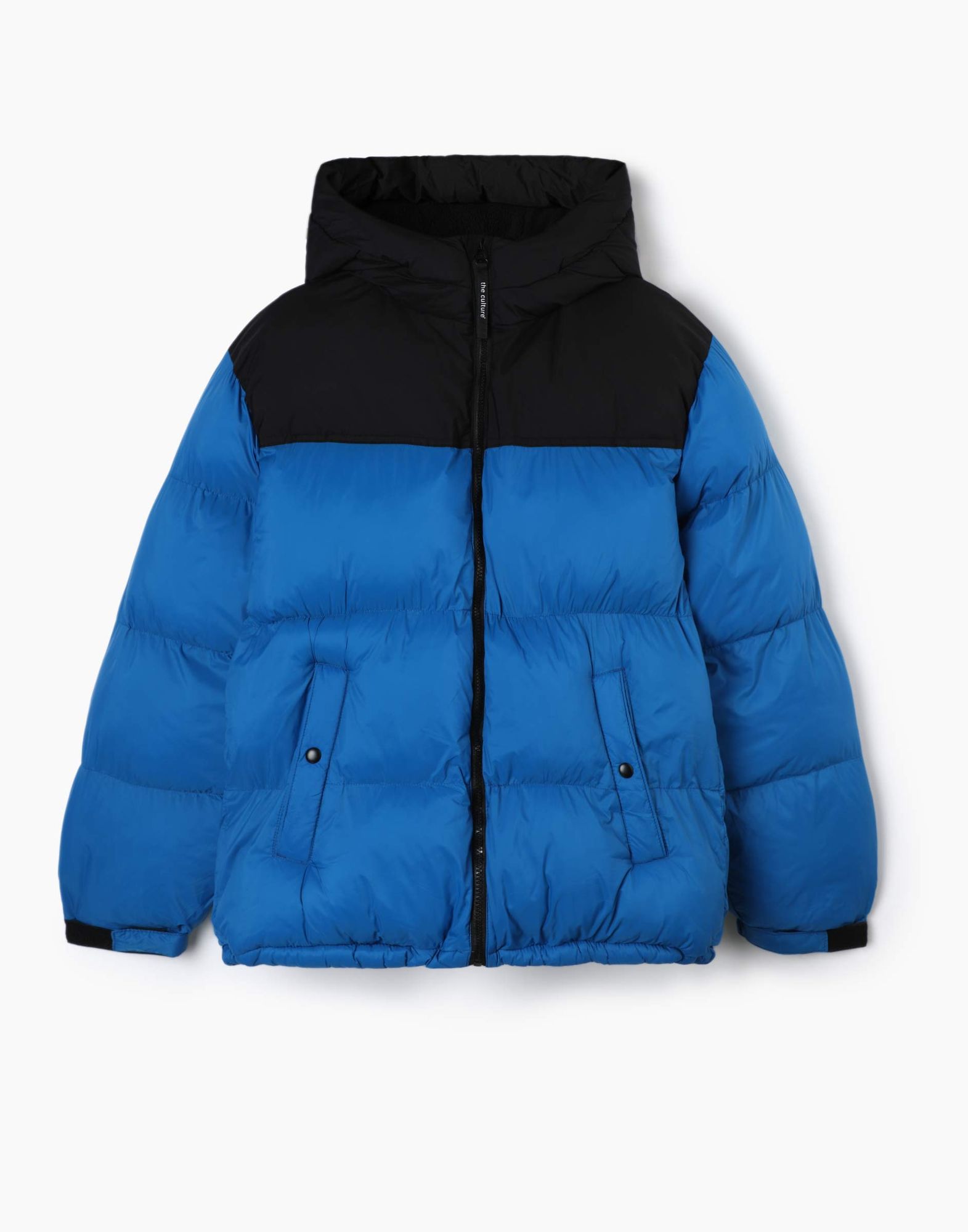 Синяя утеплённая куртка oversize колор-блок для мальчика-1