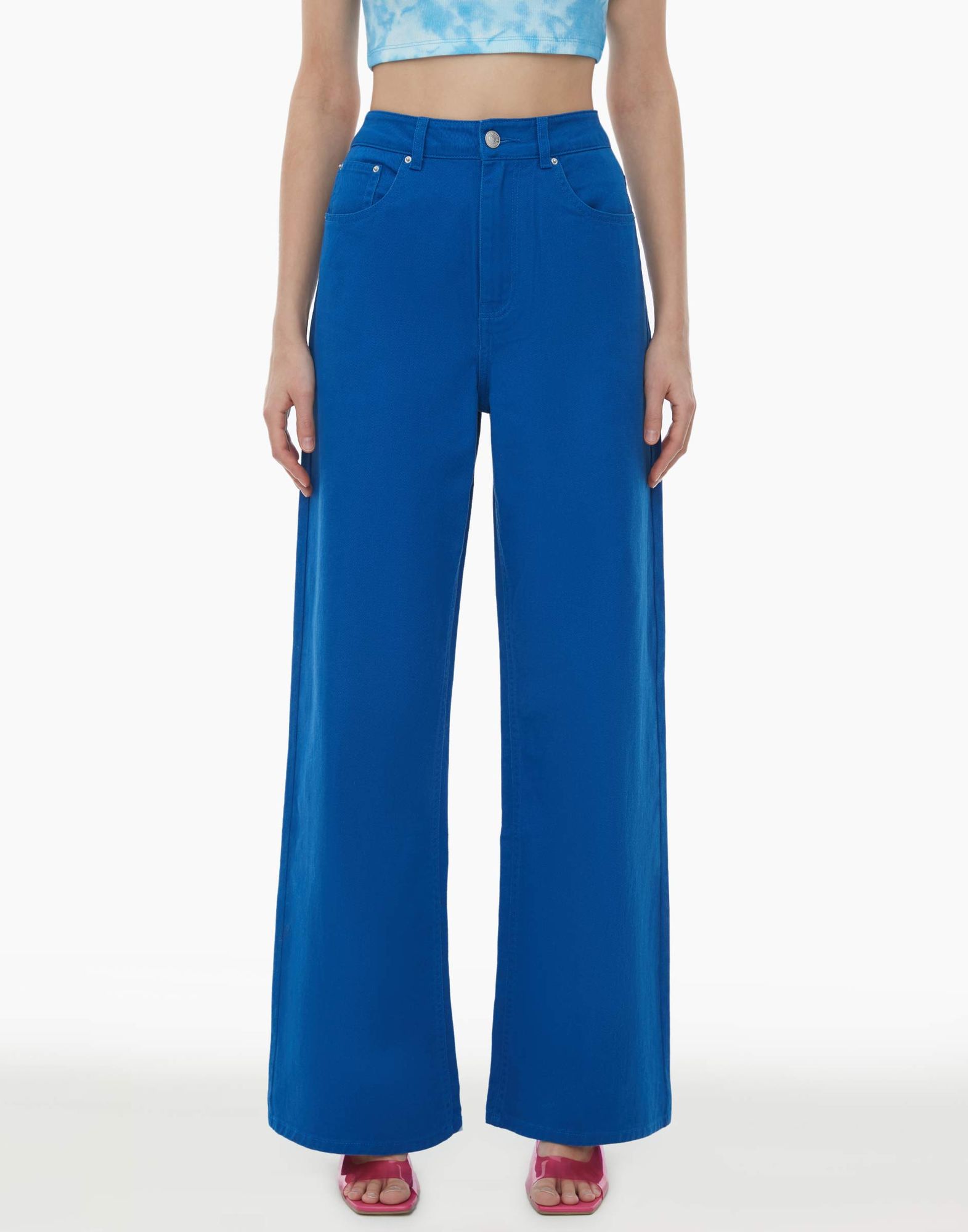 Синие джинсы Wide leg женские-1