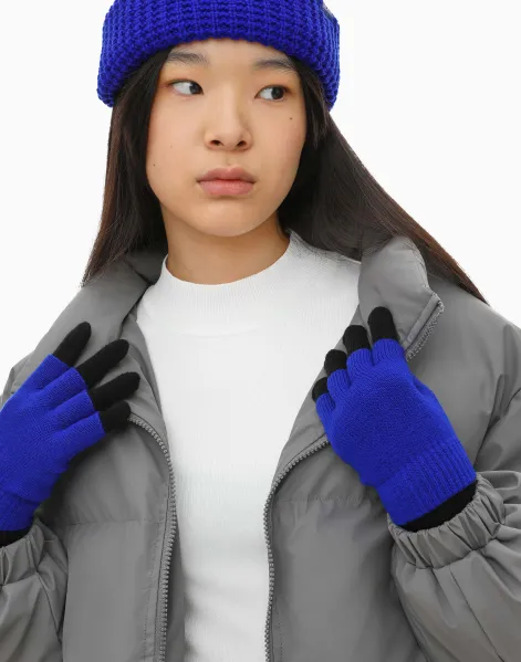 Синие перчатки колор-блок для девочки-0