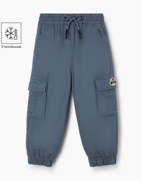 Синие утеплённые брюки Jogger c карманами для мальчика-0