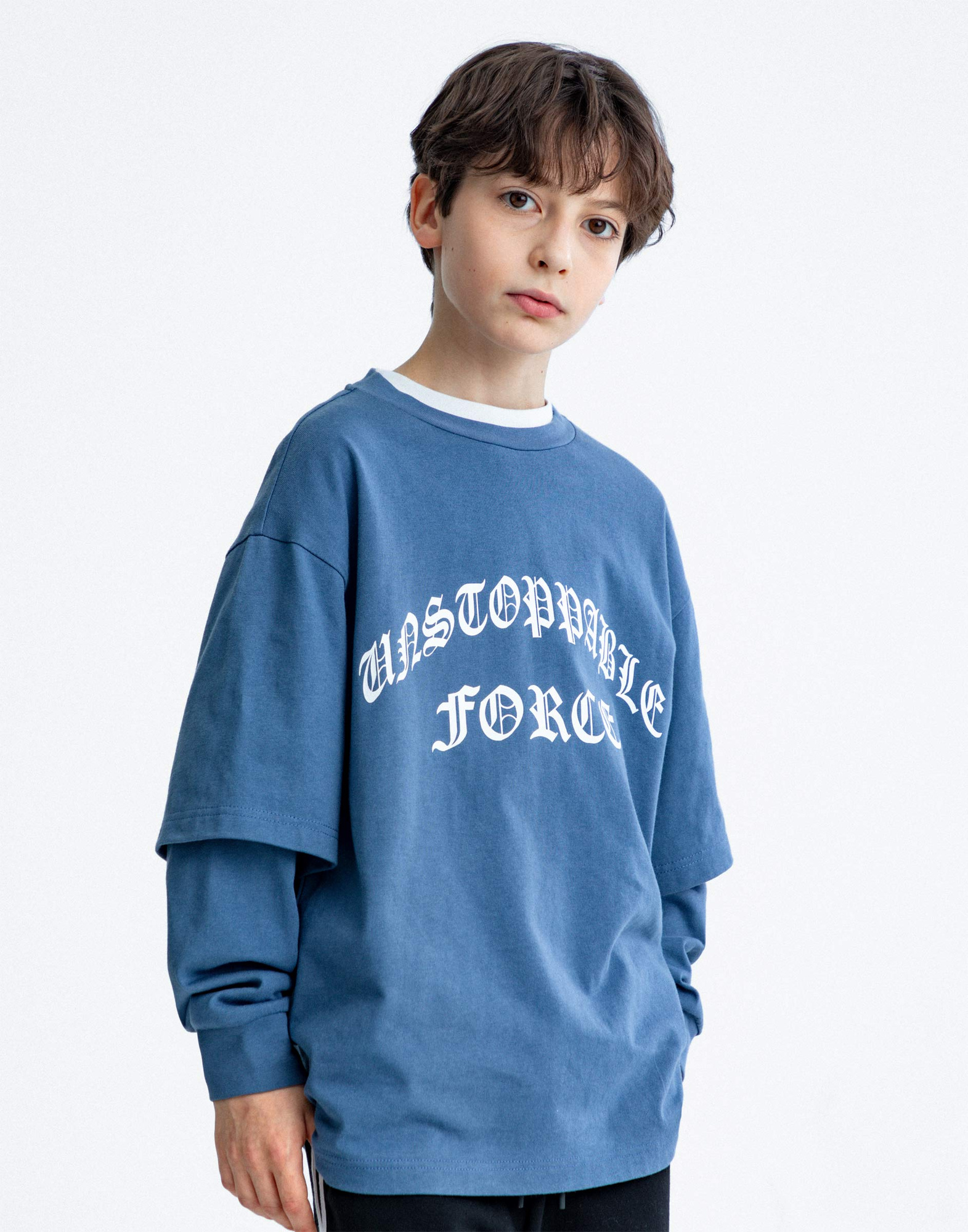 Синий лонгслив oversize с двойным рукавом и принтом BKT015349-3 купить ...