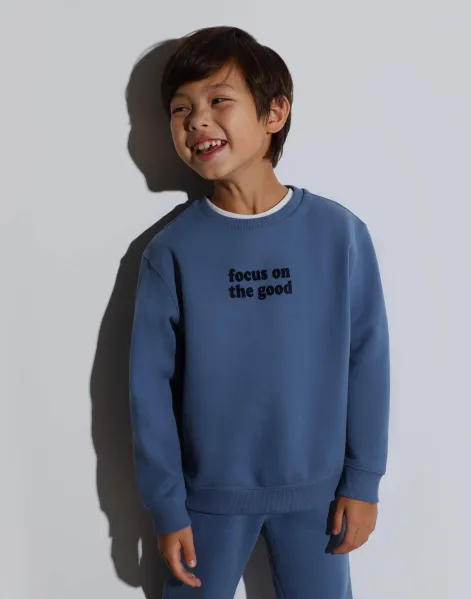 Синий свитшот с принтом Focus on the Good для мальчика-0