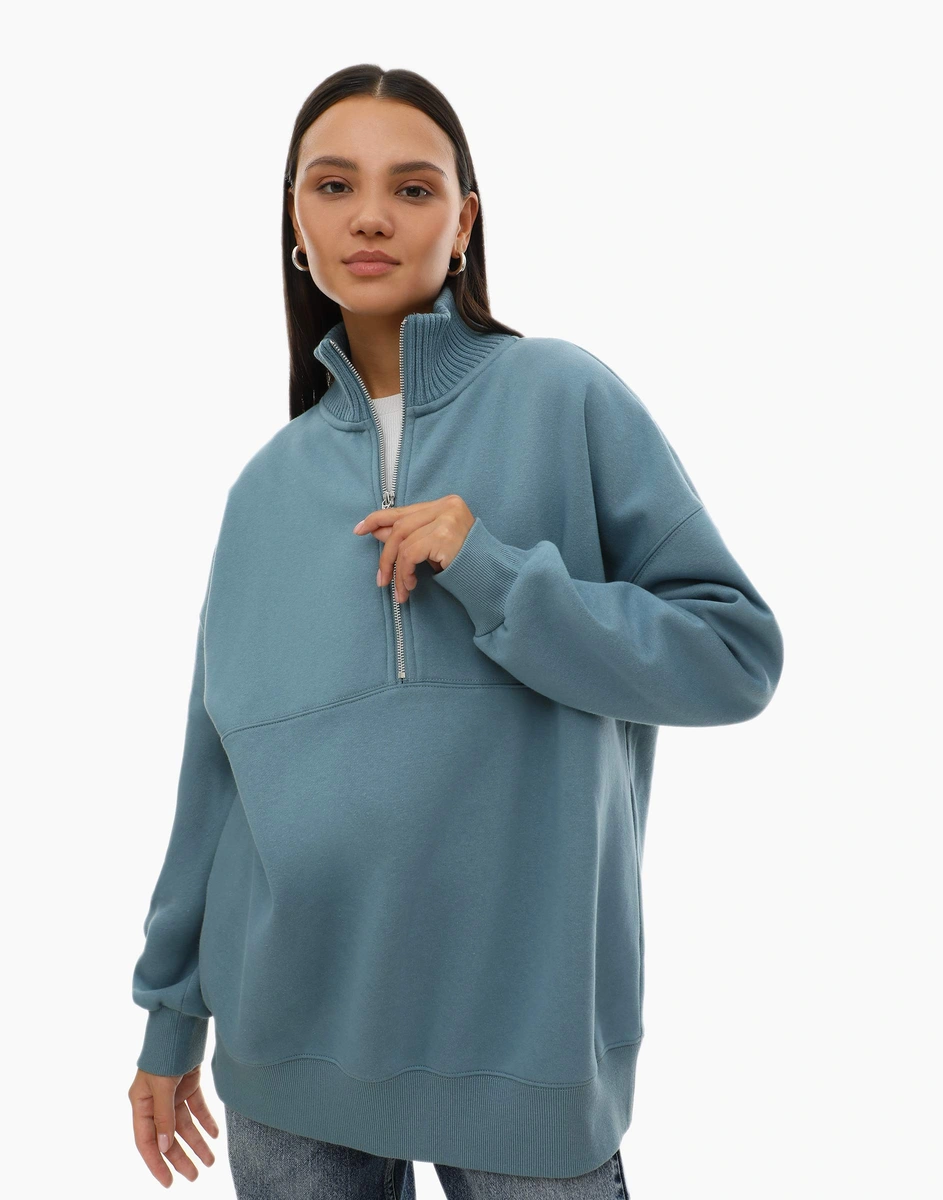 Синий свитшот superoversize с воротником на молнии GAC020733-1 купить ...