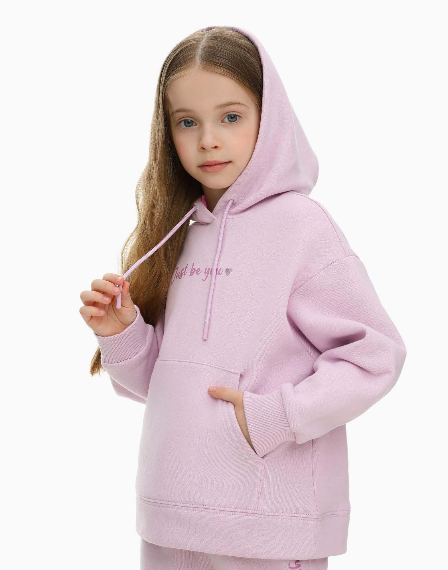 Сиреневое худи oversize с принтом для девочки GAC020571-2 undefined