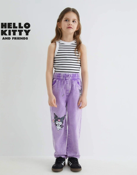 Сиреневые джинсы Easy Fit с принтом Kuromi для девочки-0