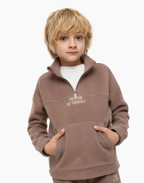 Светло-коричневый свитшот с вышивкой для мальчика-0