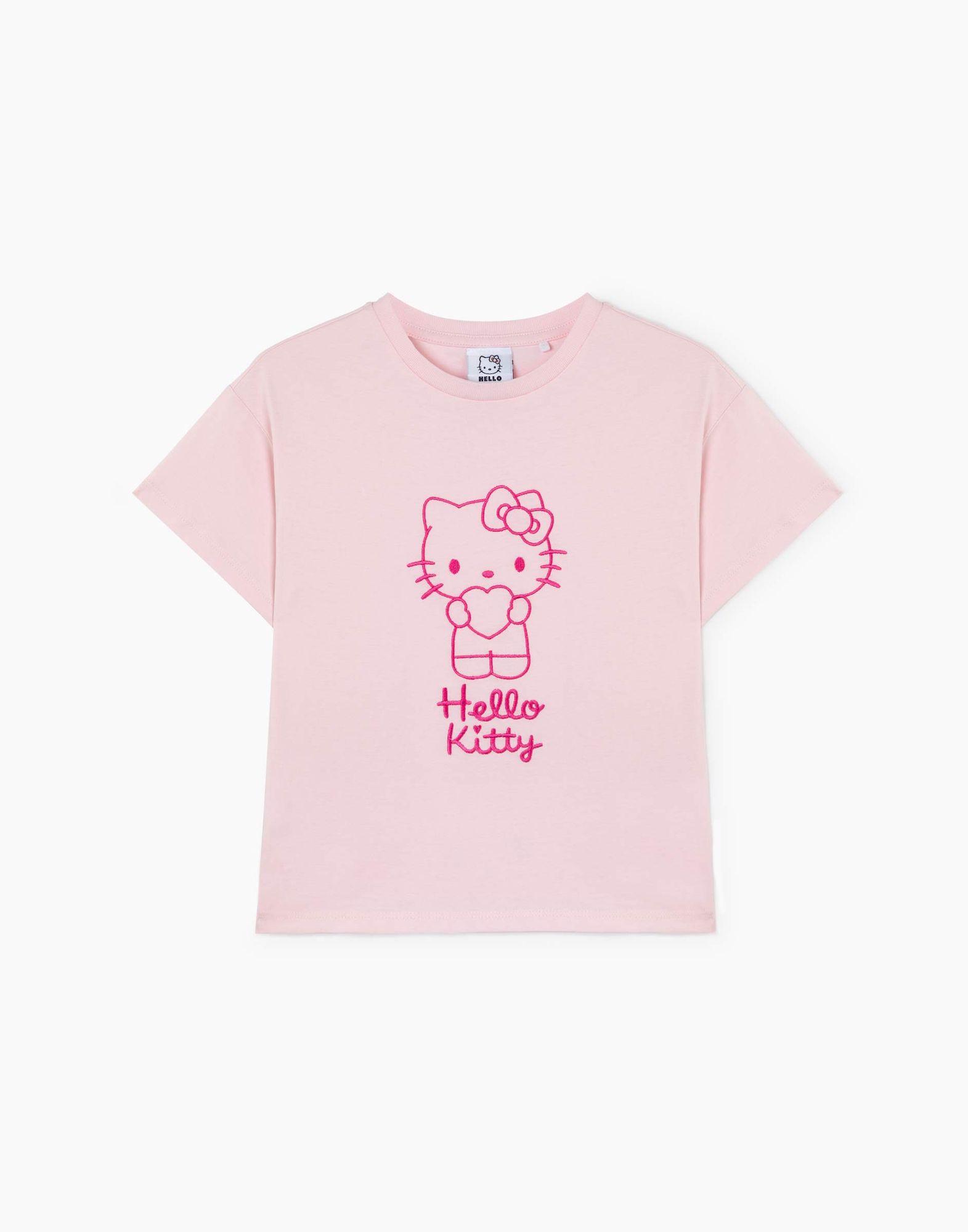 Светло-розовая футболка oversize с вышивкой Hello Kitty для девочки ...