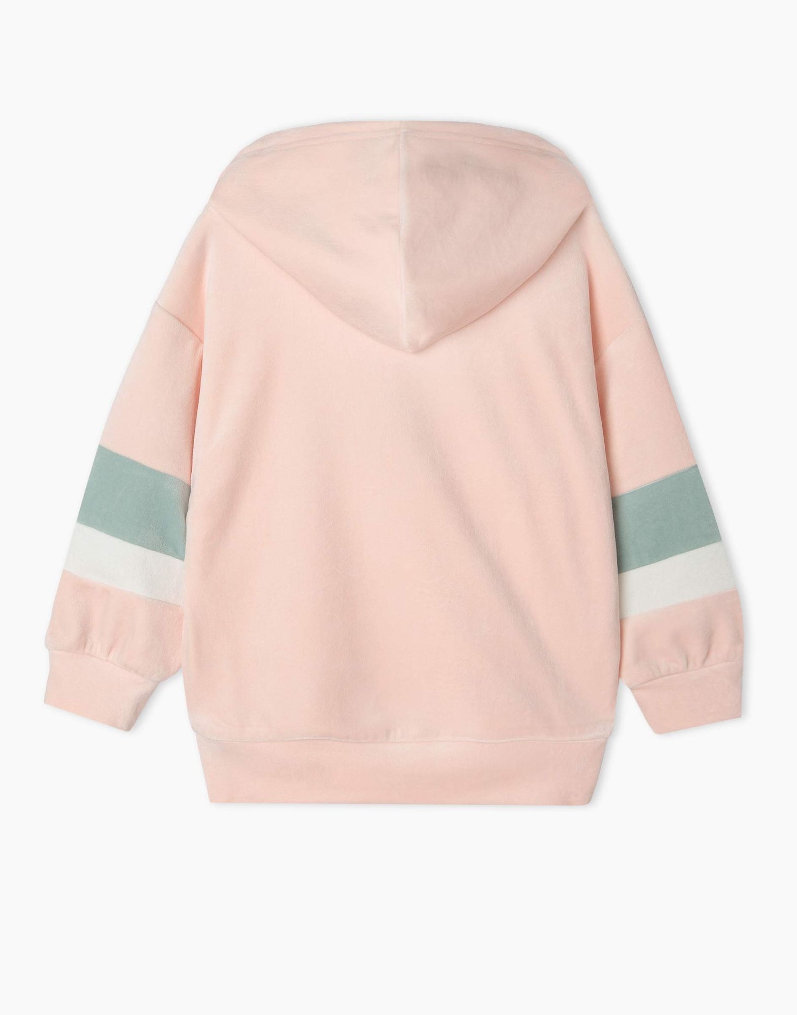 Светло-розовое велюровое худи oversize с вышивкой для девочки-1