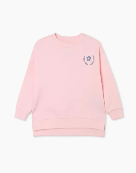 Светло-розовый свитшот oversize с принтом для девочки-0
