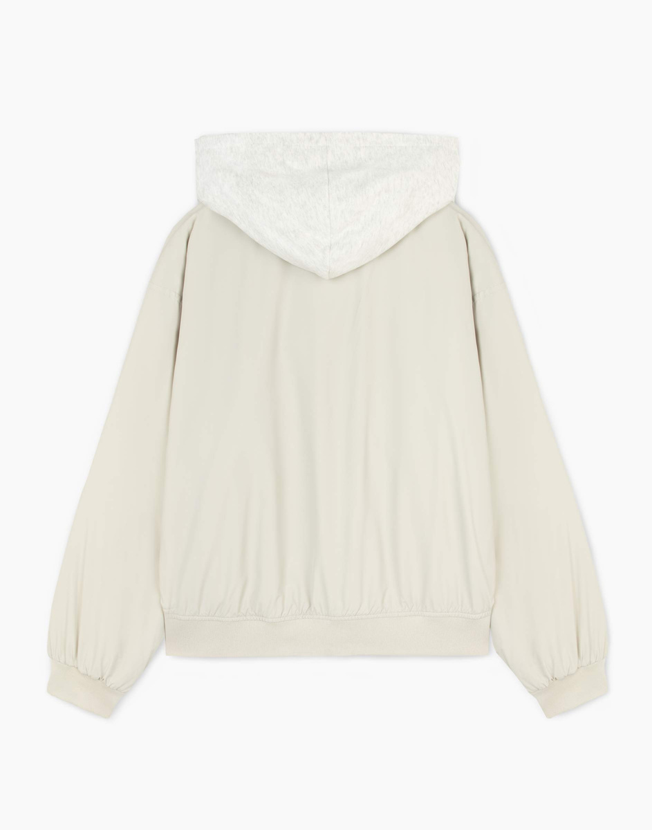 極美品24SS Theory AIRY COTTON SHEER BOMBER Светло-серая куртка-бомбер oversize с контрастным капюшоном