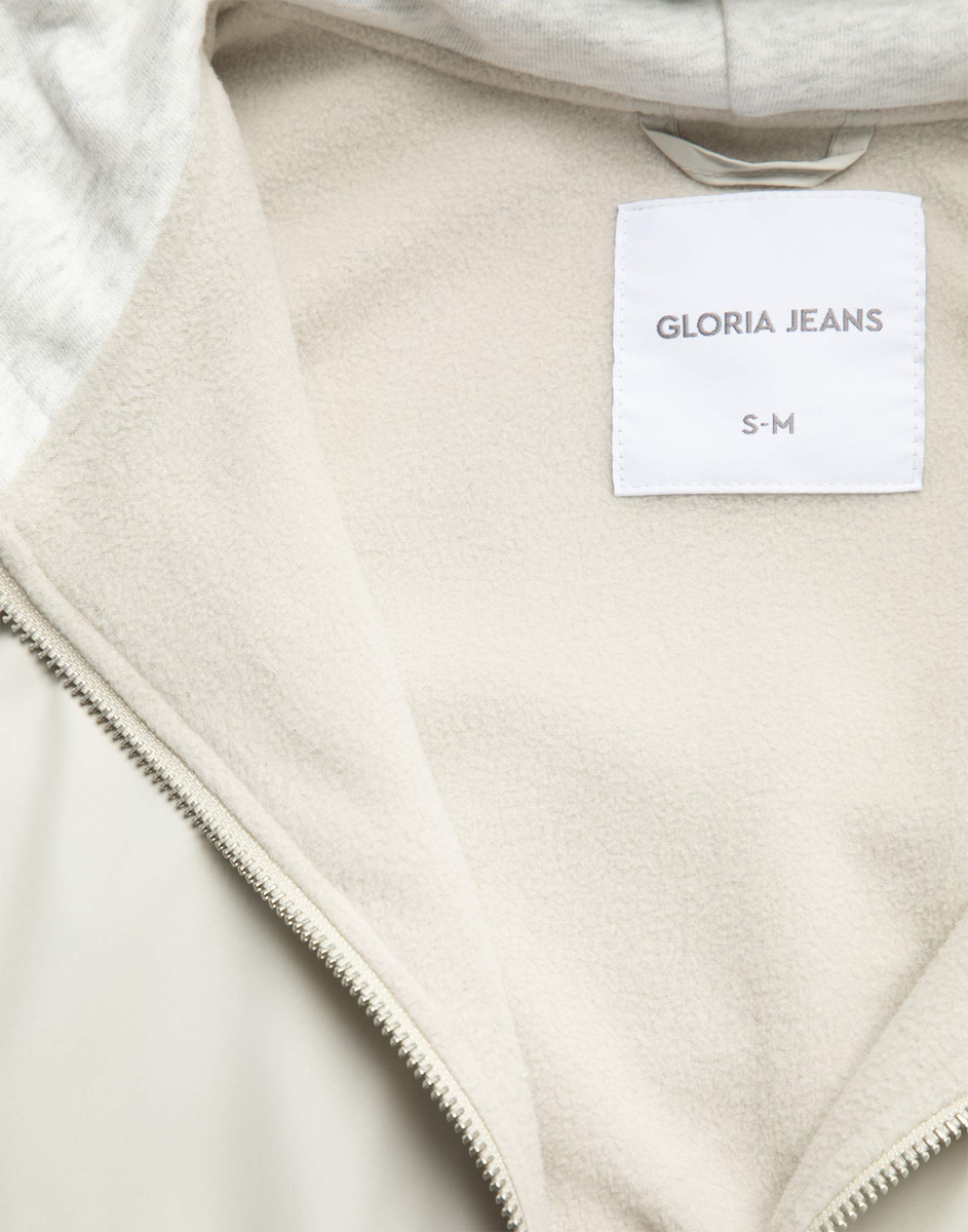 Светло-серая куртка-бомбер oversize с контрастным капюшоном Светло-серая куртка-бомбер oversize с контрастным капюшоном