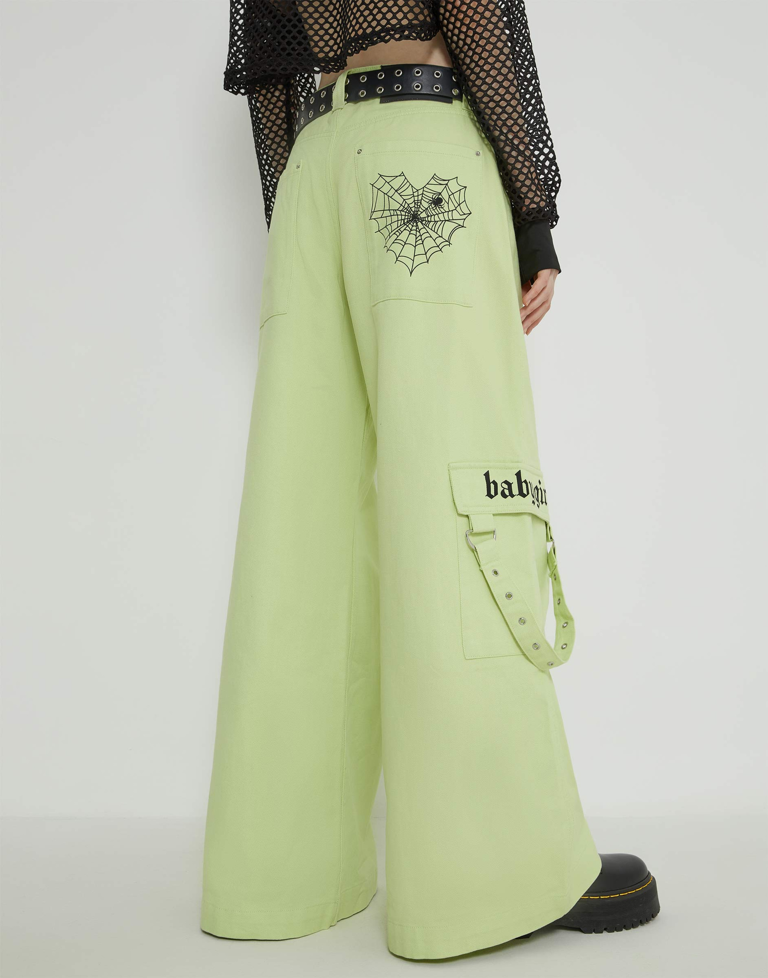 Светло-зелёные джинсы Wide leg Cargo с ремешками GJN030172-2 купить по ...