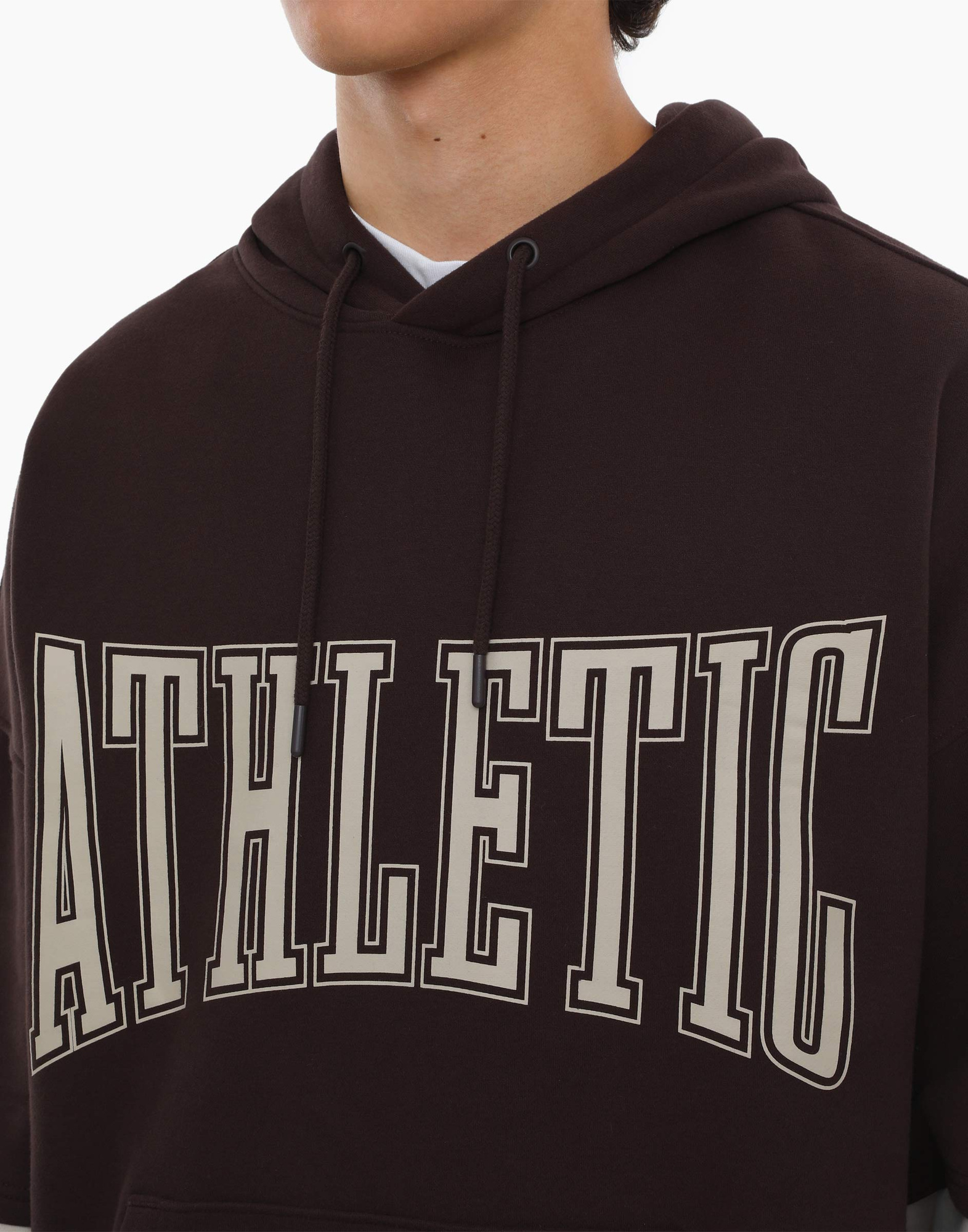 Тёмно-коричневое худи oversize с принтом и двойными рукавами BAC011785 ...