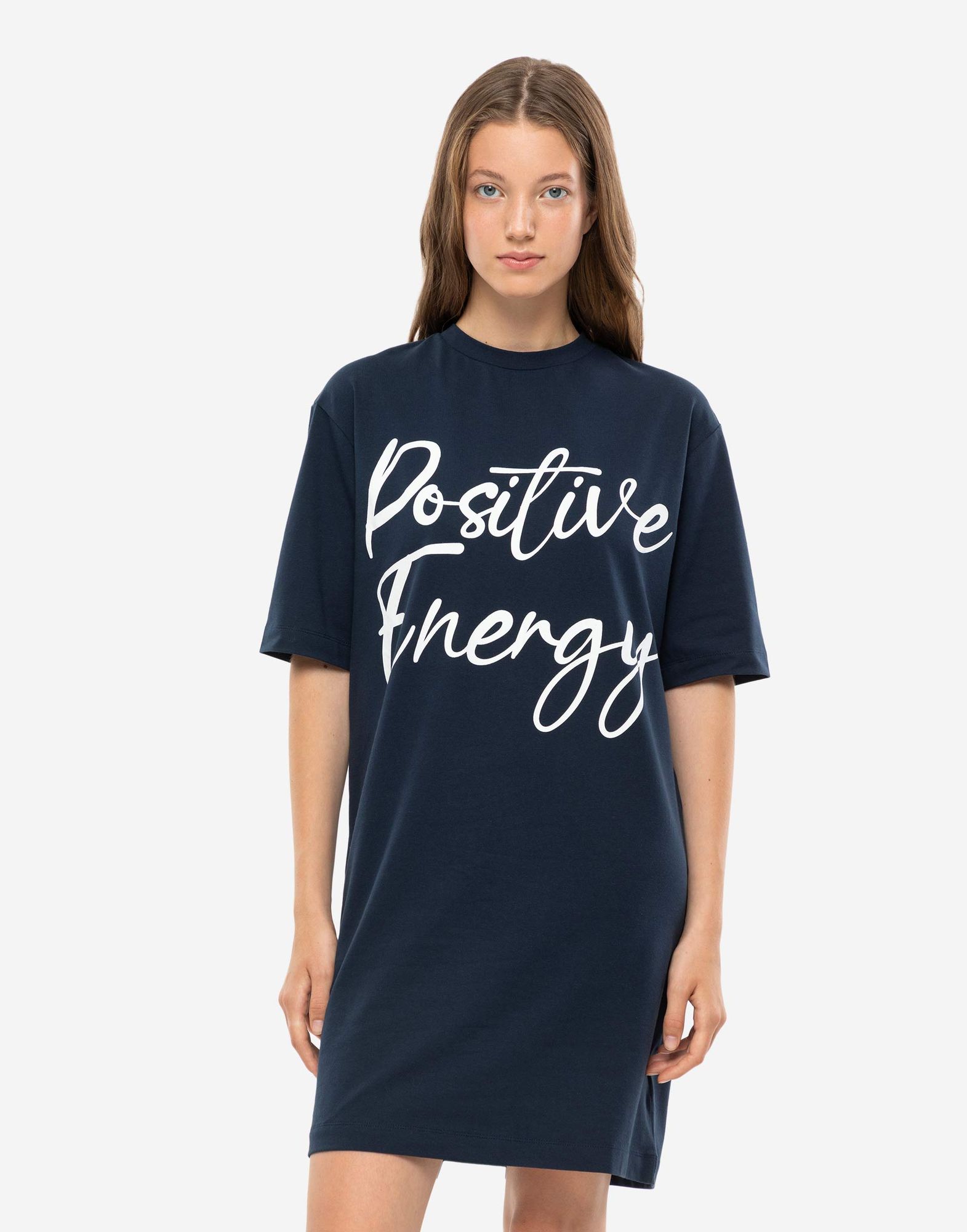 Темно-синяя ночная сорочка с принтом Positive Energy-0
