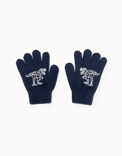 Тёмно-синие перчатки с принтом для мальчика-0