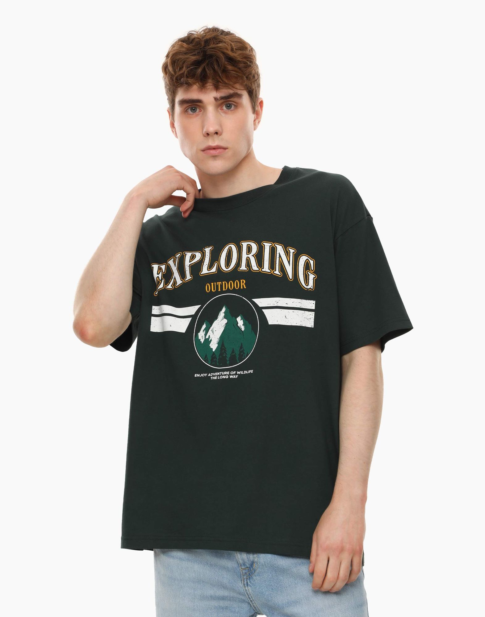 Темно-зеленая футболка Comfort из джерси -0