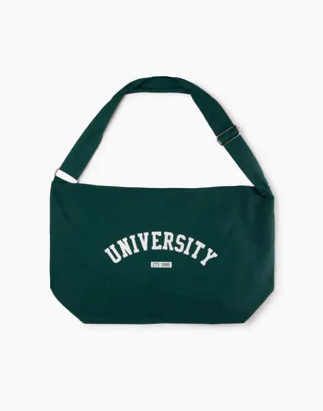 Тёмно-зелёная текстильная сумка с принтом для девочки-0