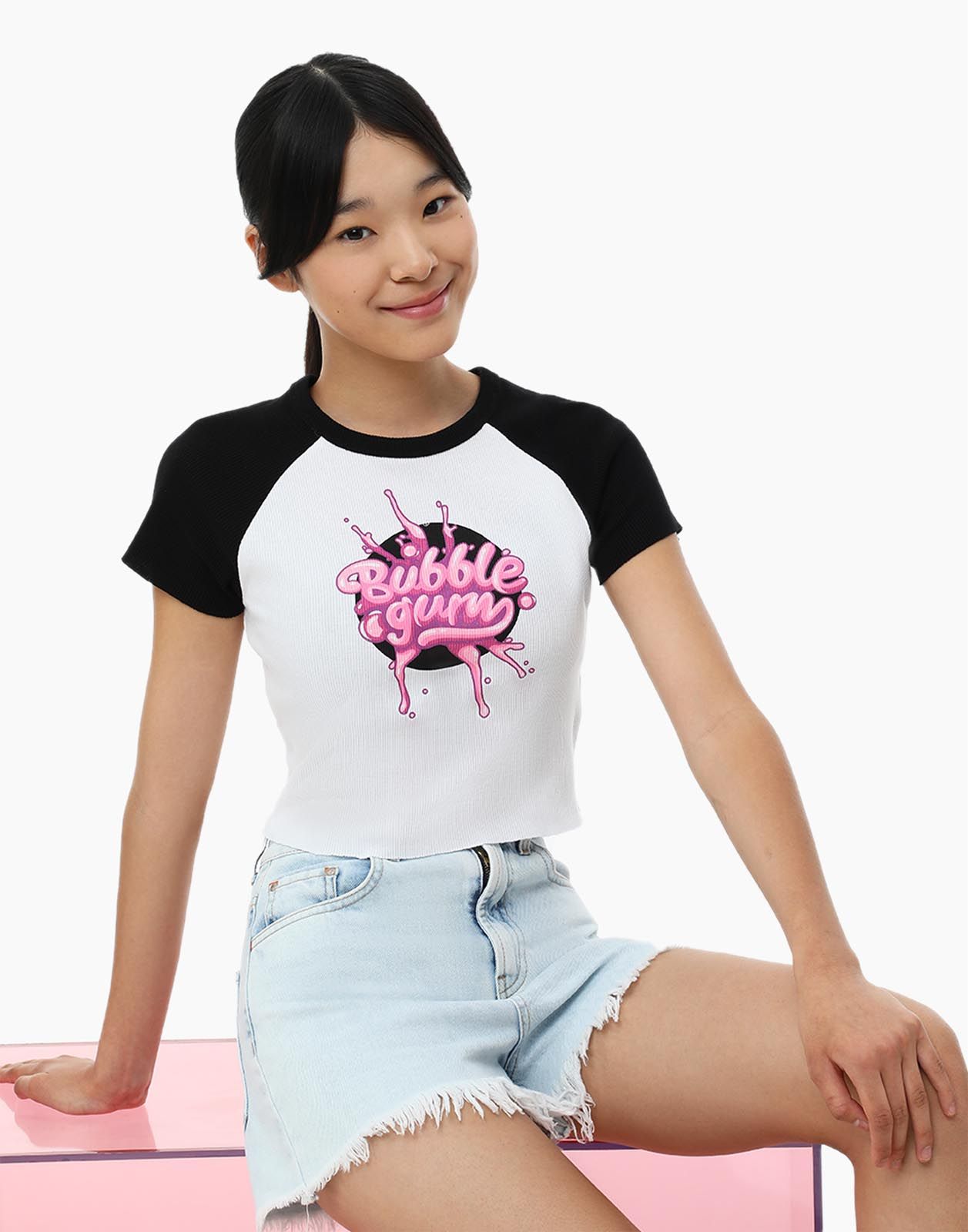 Укороченная футболка с принтом Bubble Gum для девочки GKT019493-4 ...