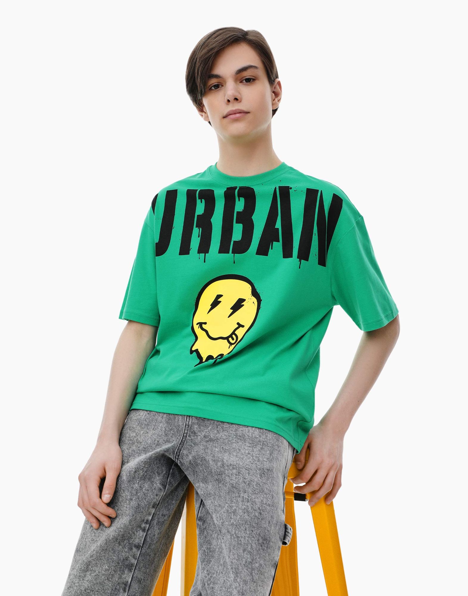 Зелёная футболка Oversize с принтом для мальчика-0