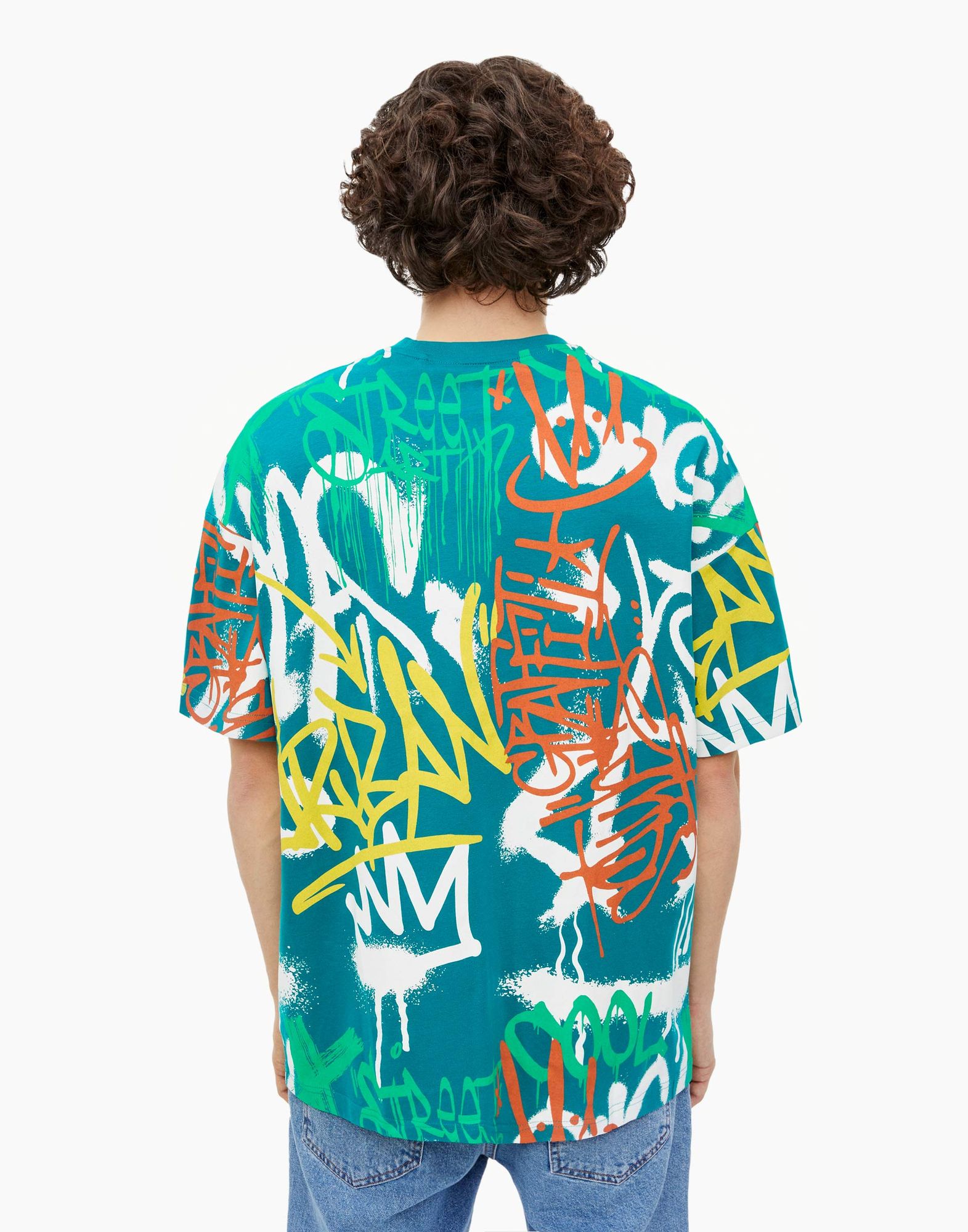 Зелёная футболка oversize с граффити-принтом-2