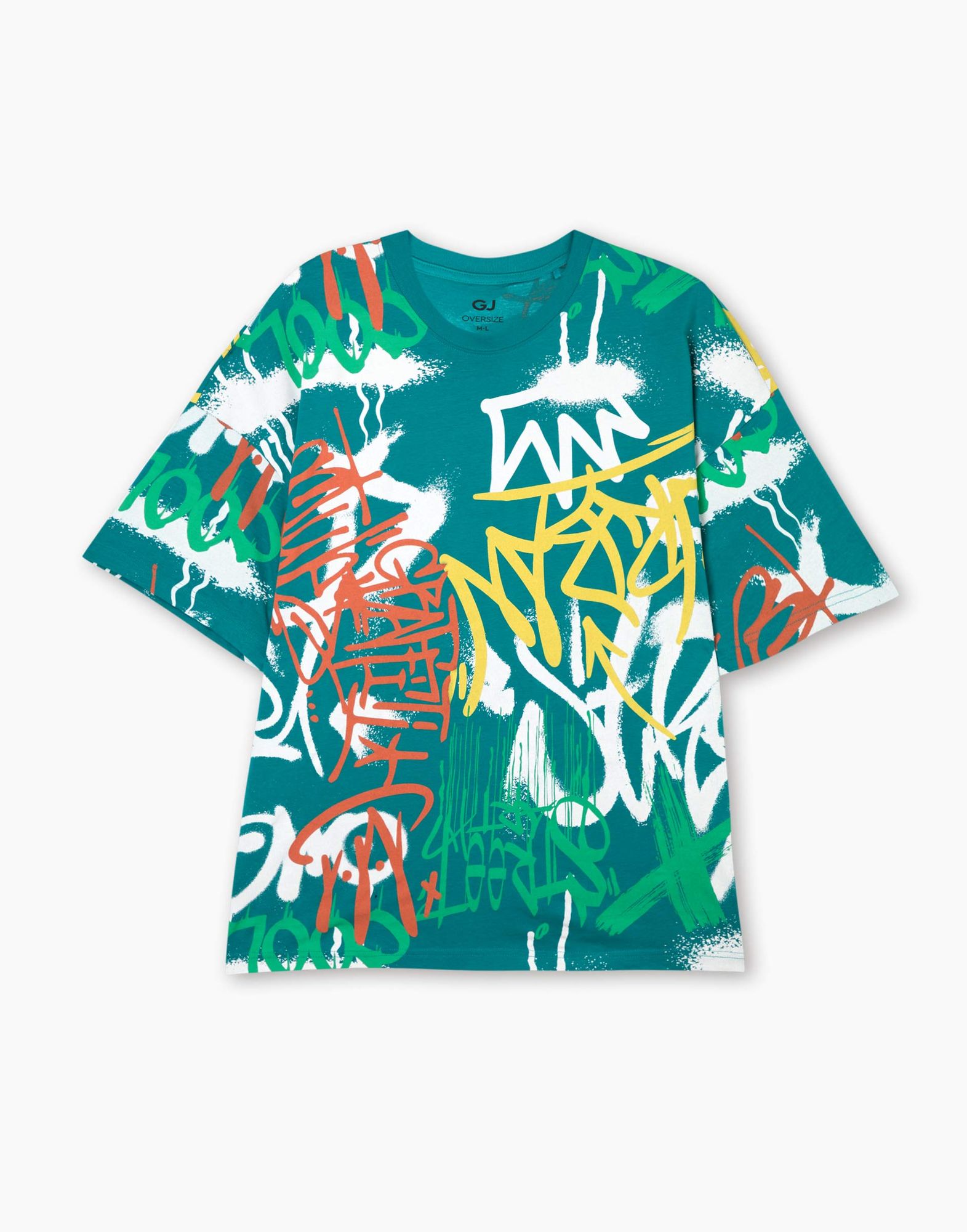 Зелёная футболка oversize с граффити-принтом-4