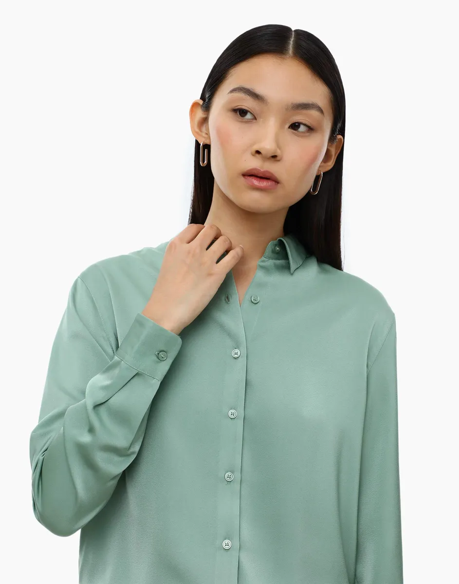 Зелёная сатиновая рубашка Loose-0