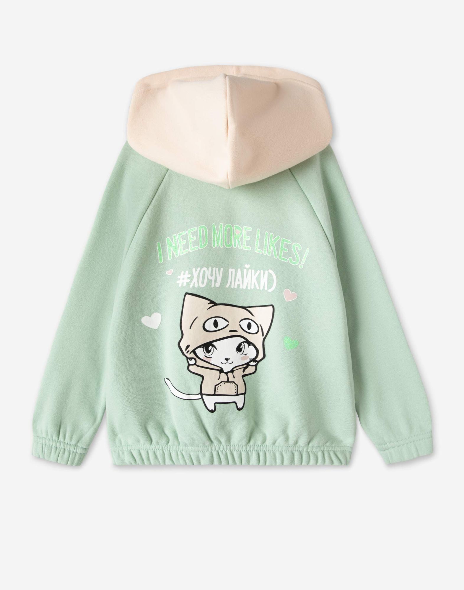 Зелёная толстовка oversize с котиком для девочки GAC018579-1 купить по ...