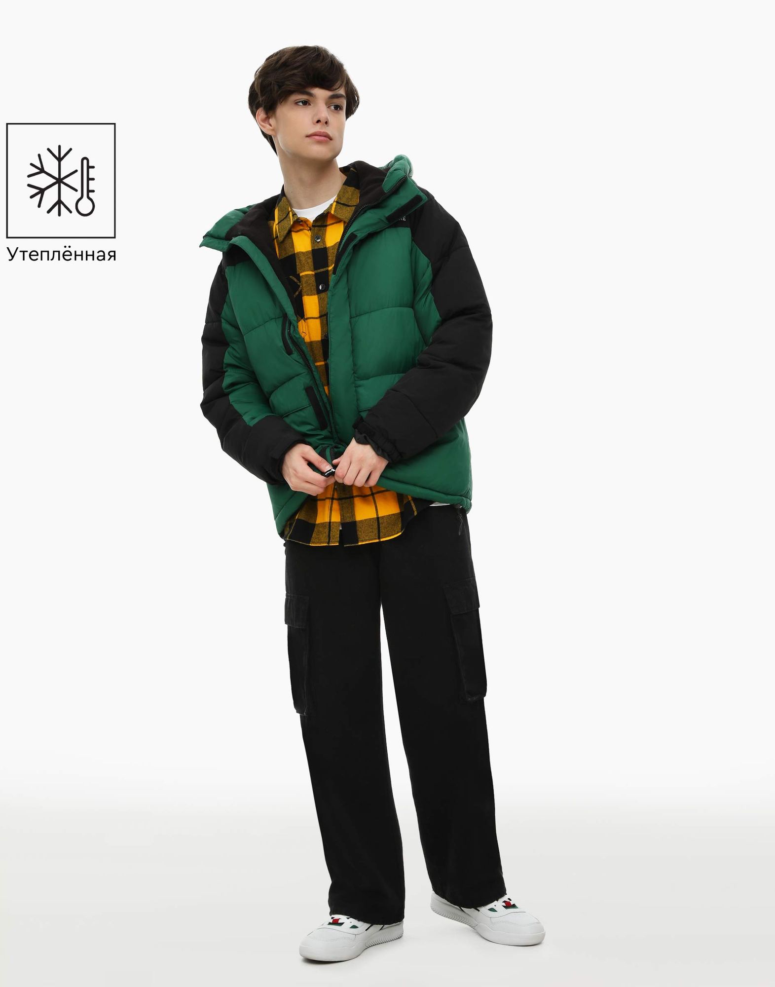 Зелёная утеплённая куртка oversize для мальчика-0