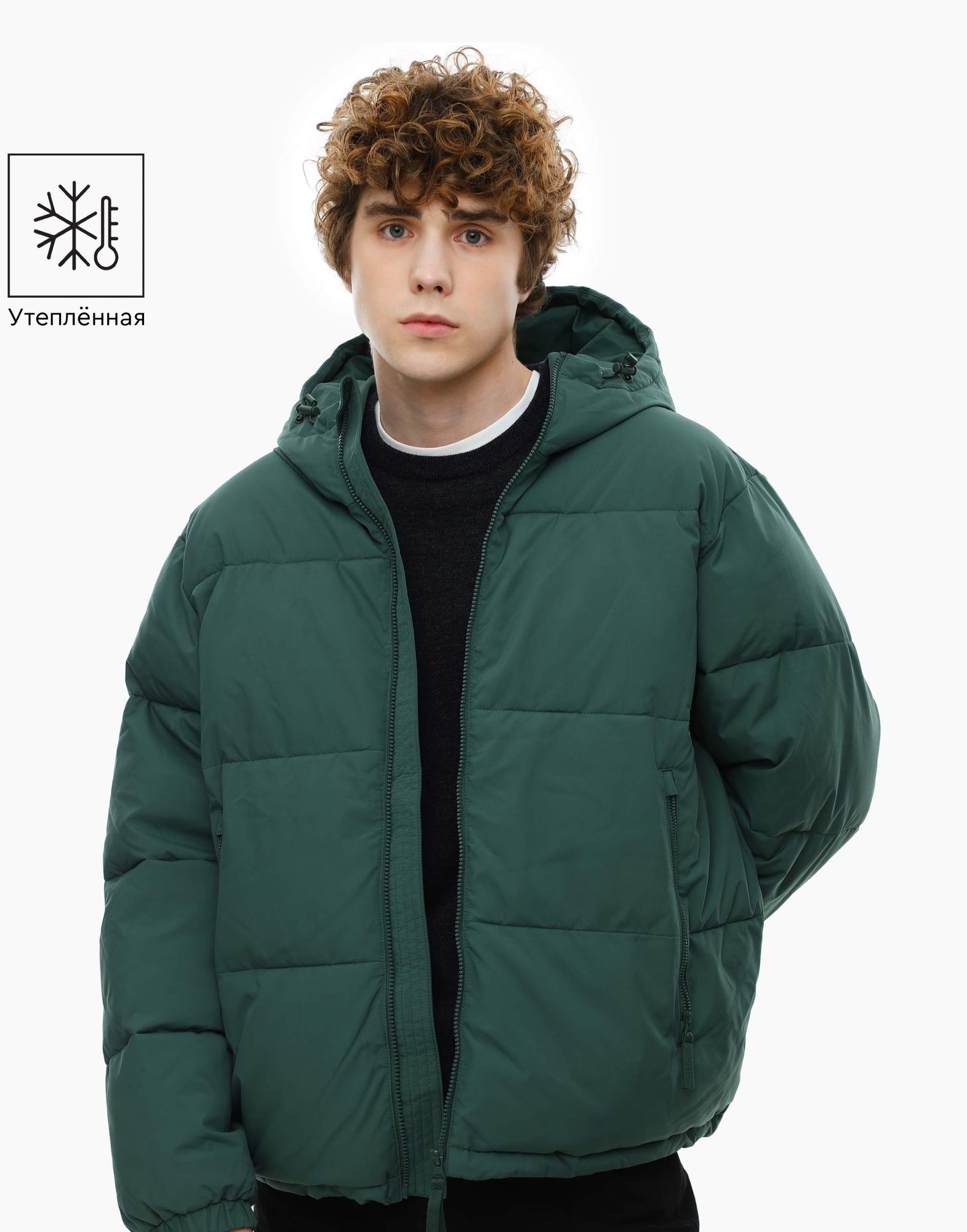 Зелёная утеплённая куртка oversize из нейлона-0