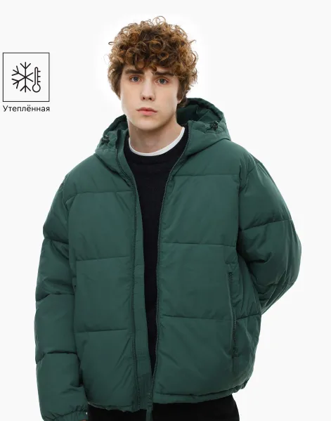 Зелёная утеплённая куртка oversize из нейлона-0