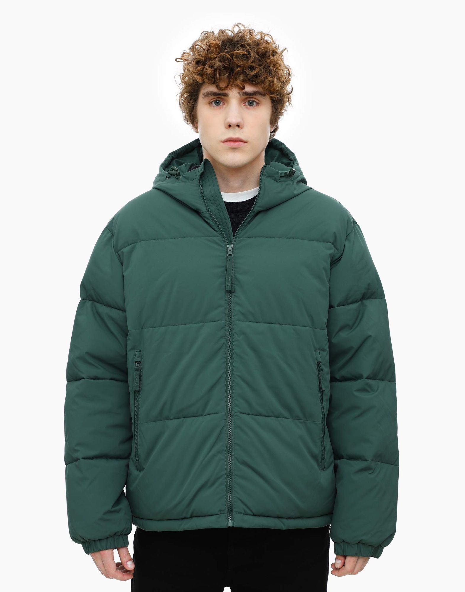 Зелёная утеплённая куртка oversize из нейлона-1